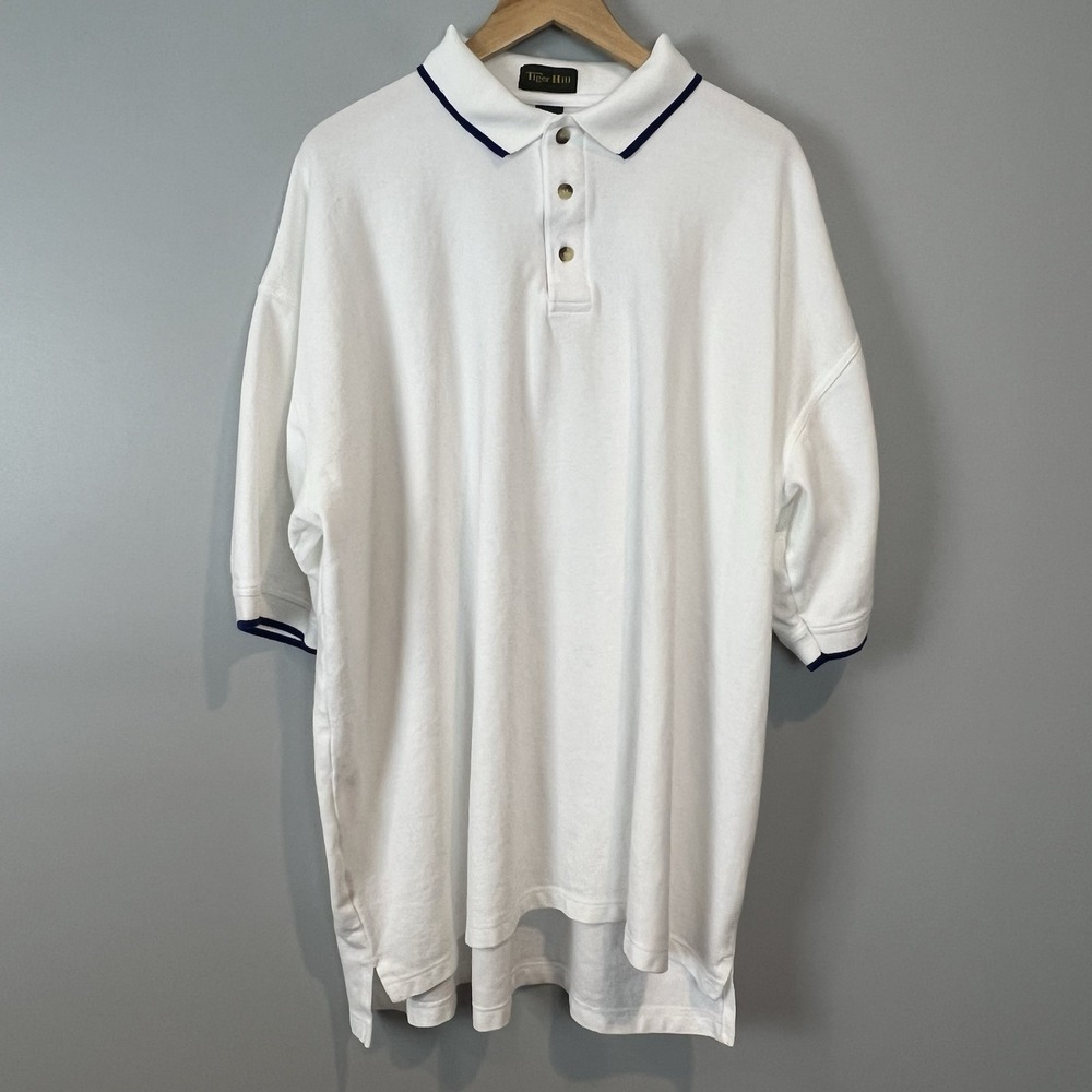 Tiger Hill White Polo Shirt Size 5XL Blue Trim Short Sleeve Unworn